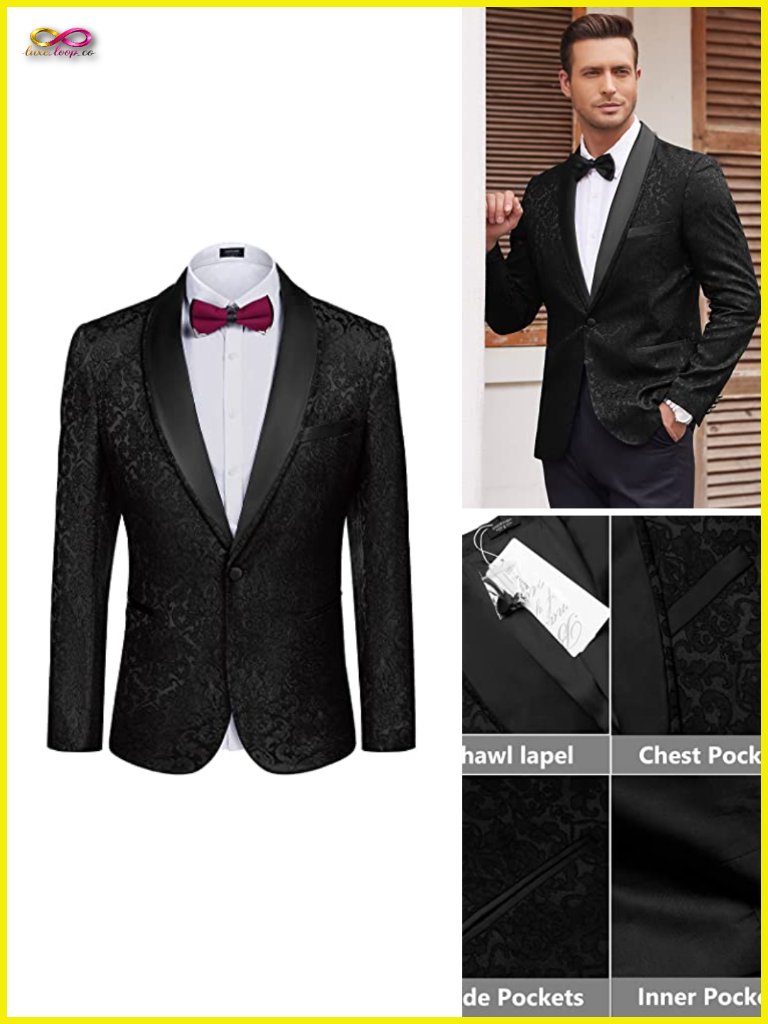 Men's Floral Tuxedo Jacket Slim Fit Shawl Lapel One Button Blazer